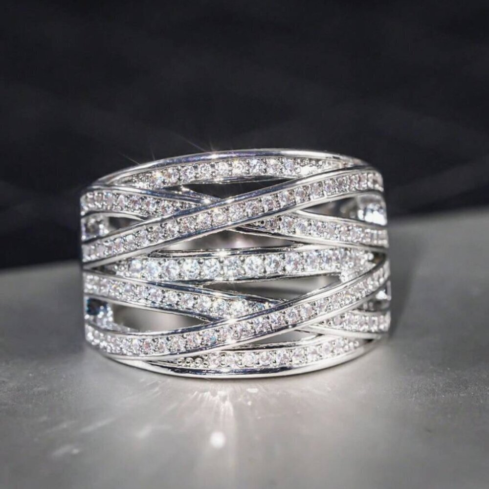 18k White Gold Diamond Ring Wide Ring Band